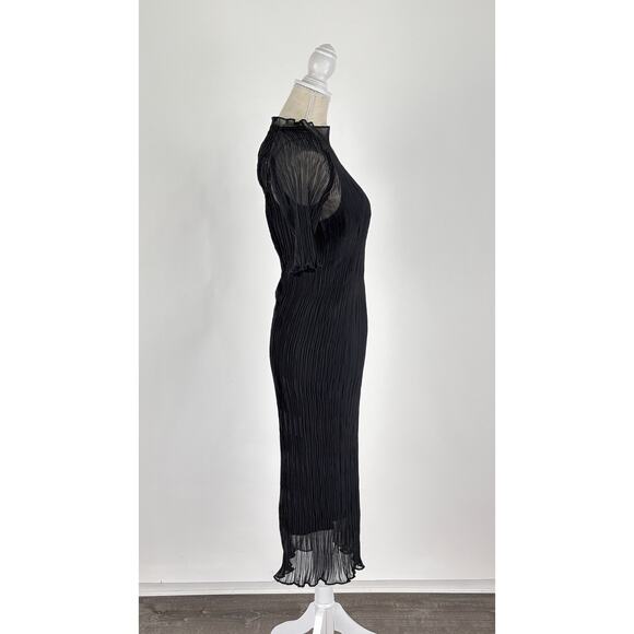 Luxely Plissé Funnel Neck Pleated Midi Dress Black Womens Size Medium New - Picture 9 of 14